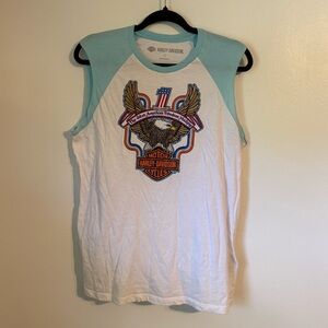 Harley-Davidson White and Light Blue Eagle Graphic Tee
